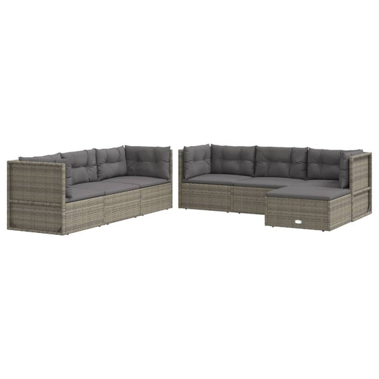 7-delige Loungeset met kussens poly rattan grijs MeubelReus