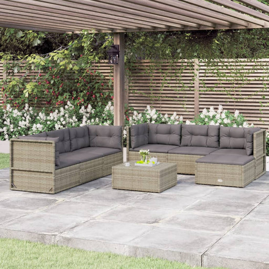 7-delige Loungeset met kussens poly rattan grijs MeubelReus