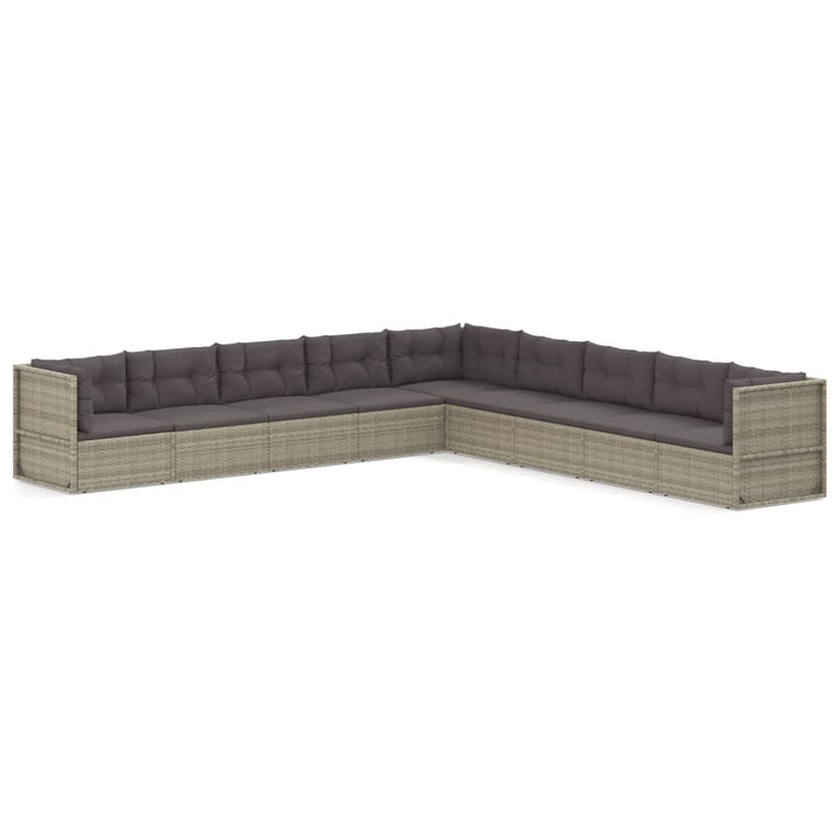 9-delige Loungeset met kussens poly rattan grijs MeubelReus