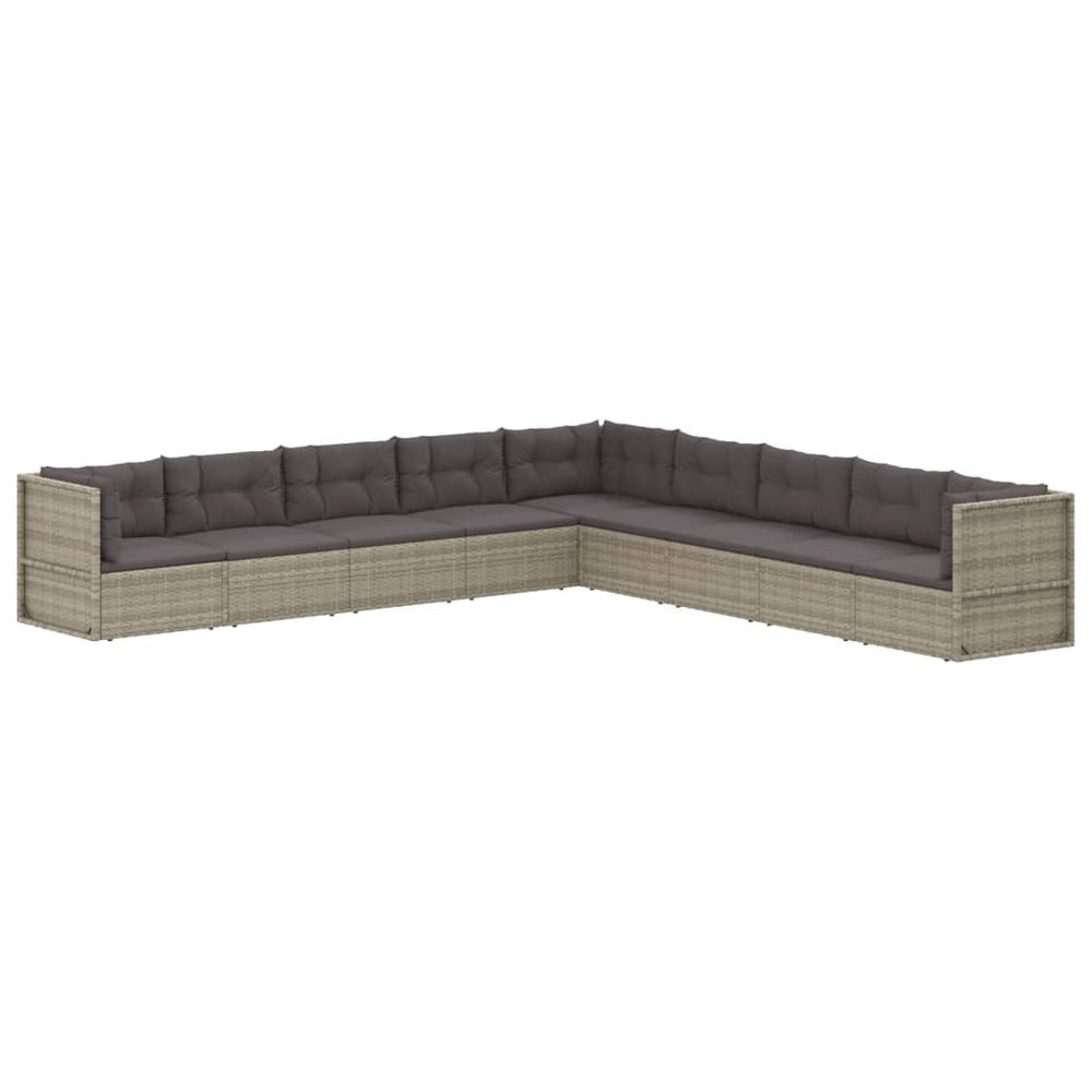 9-delige Loungeset met kussens poly rattan grijs MeubelReus