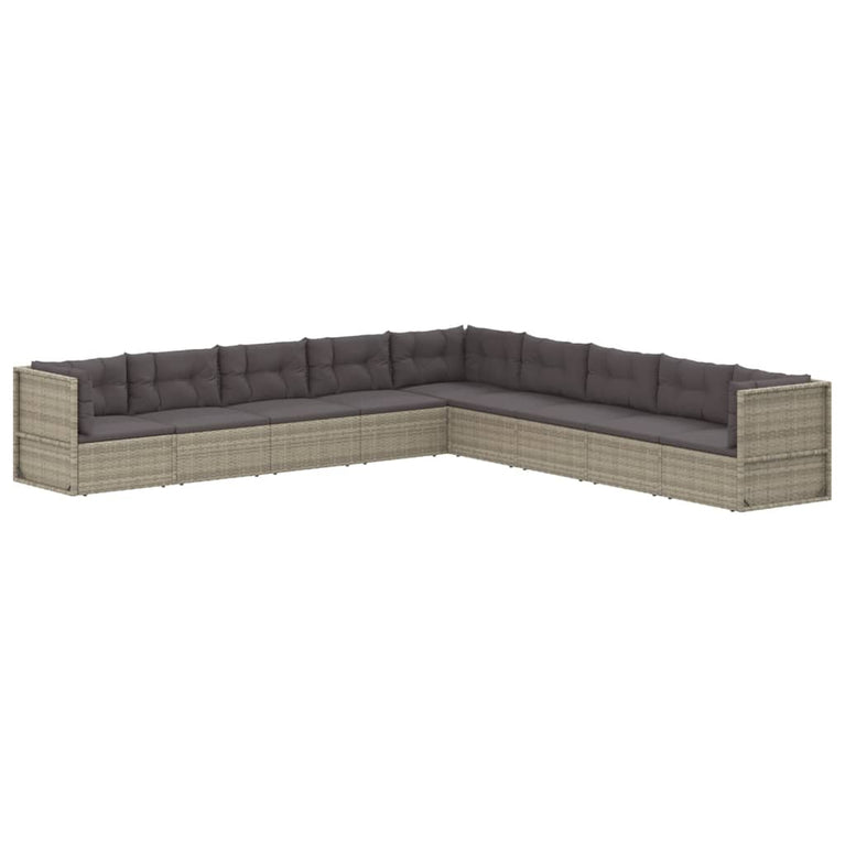 9-delige Loungeset met kussens poly rattan grijs MeubelReus