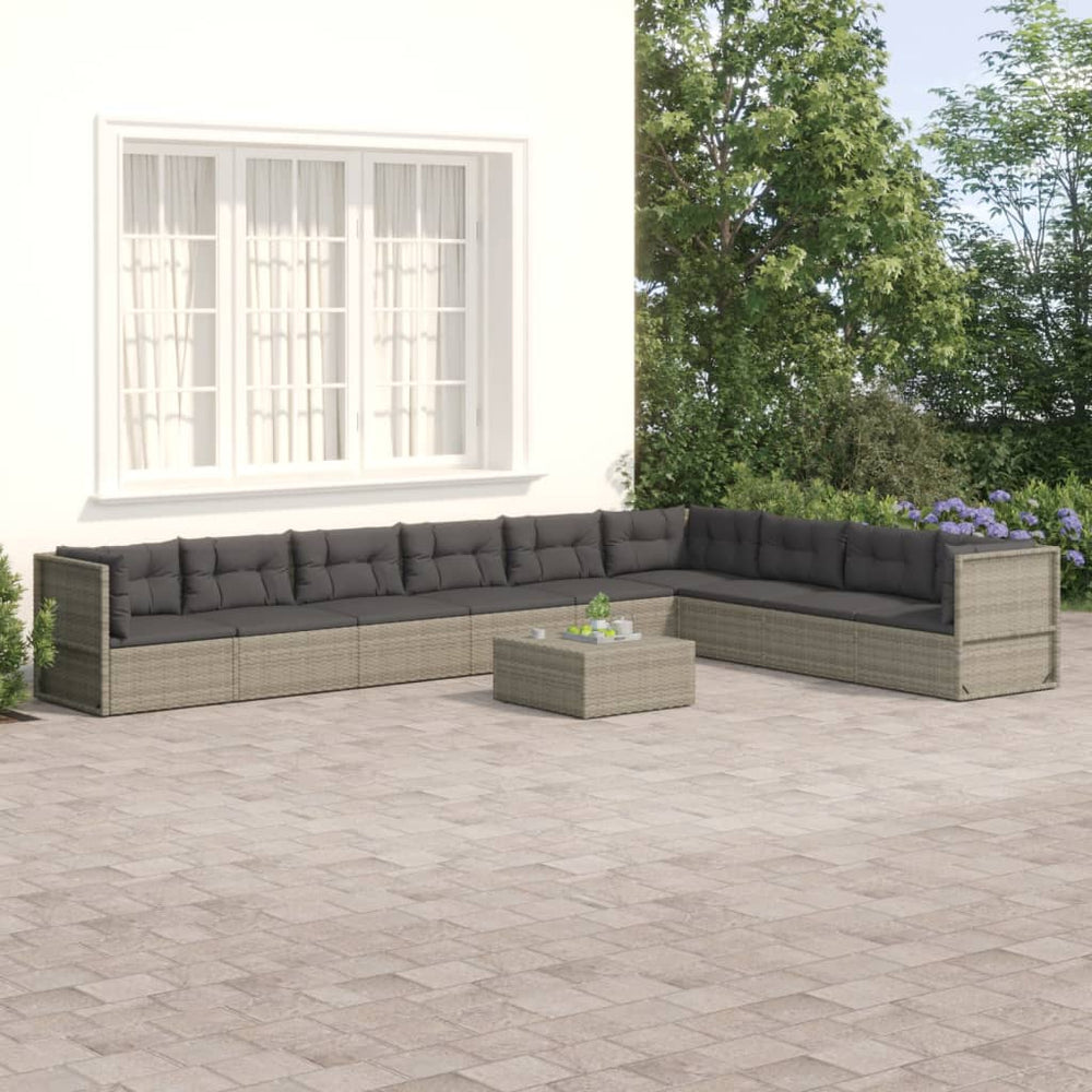 9-delige Loungeset met kussens poly rattan grijs MeubelReus