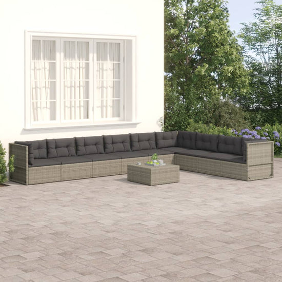 9-delige Loungeset met kussens poly rattan grijs MeubelReus