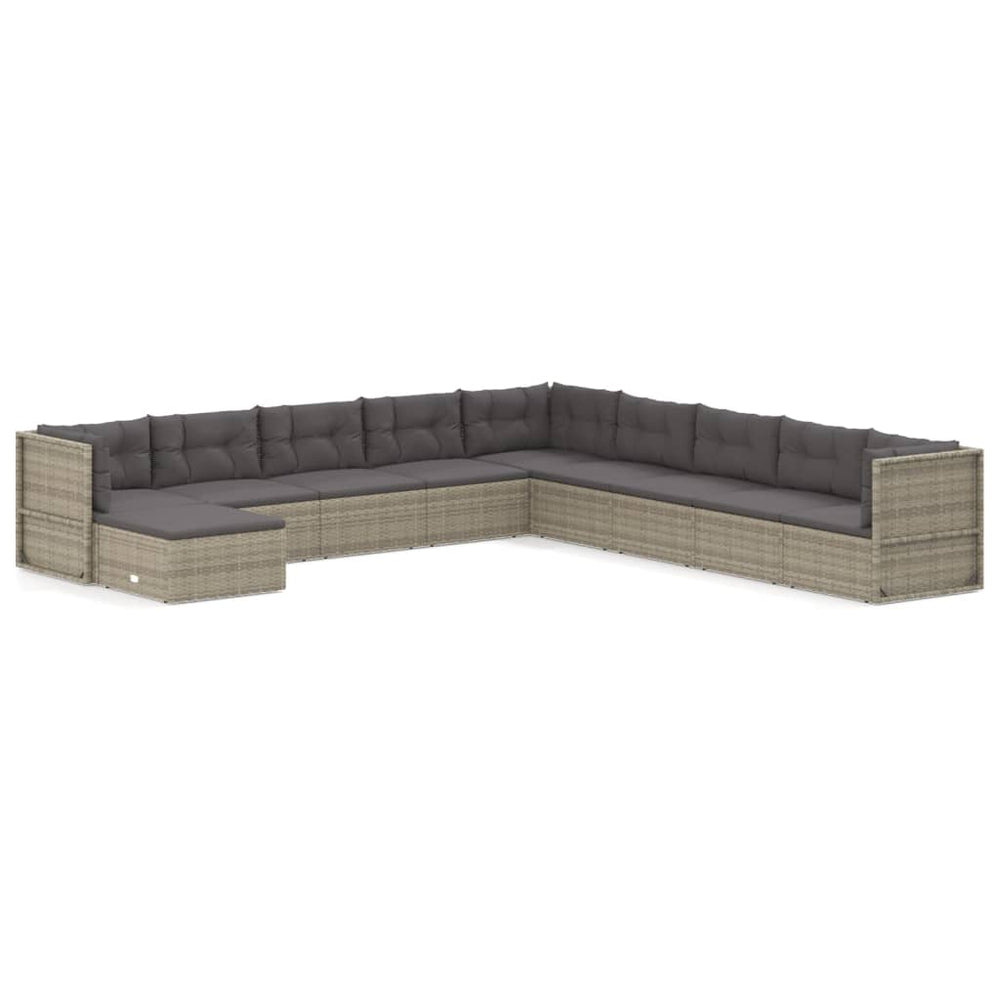 10-delige Loungeset met kussens poly rattan grijs MeubelReus