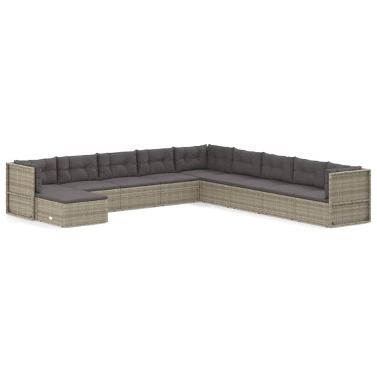 10-delige Loungeset met kussens poly rattan grijs MeubelReus
