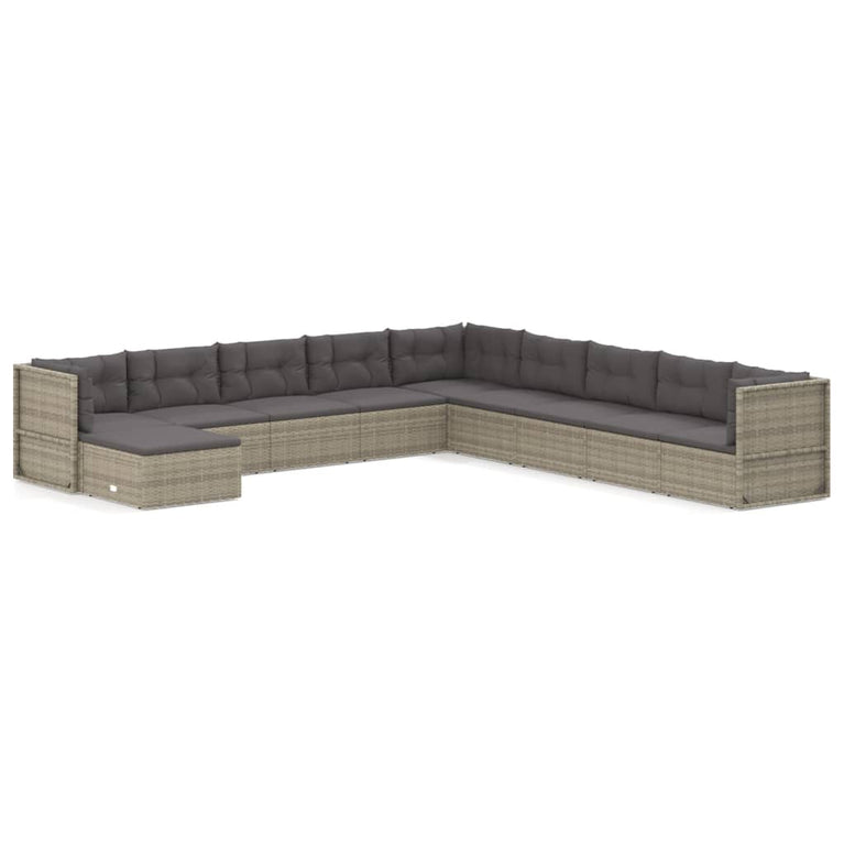 10-delige Loungeset met kussens poly rattan grijs MeubelReus