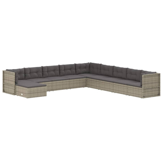 10-delige Loungeset met kussens poly rattan grijs MeubelReus