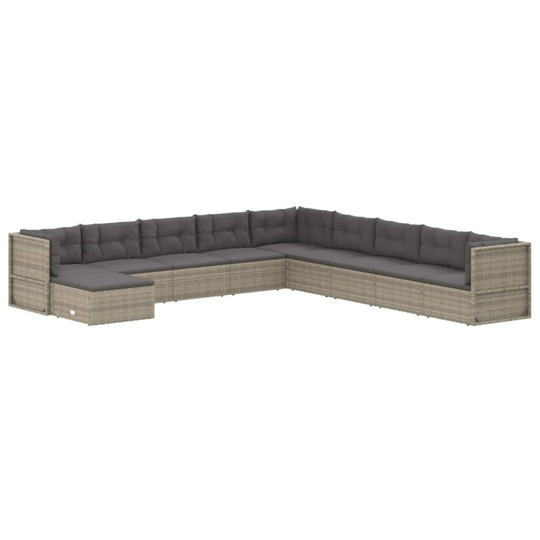 10-delige Loungeset met kussens poly rattan grijs MeubelReus