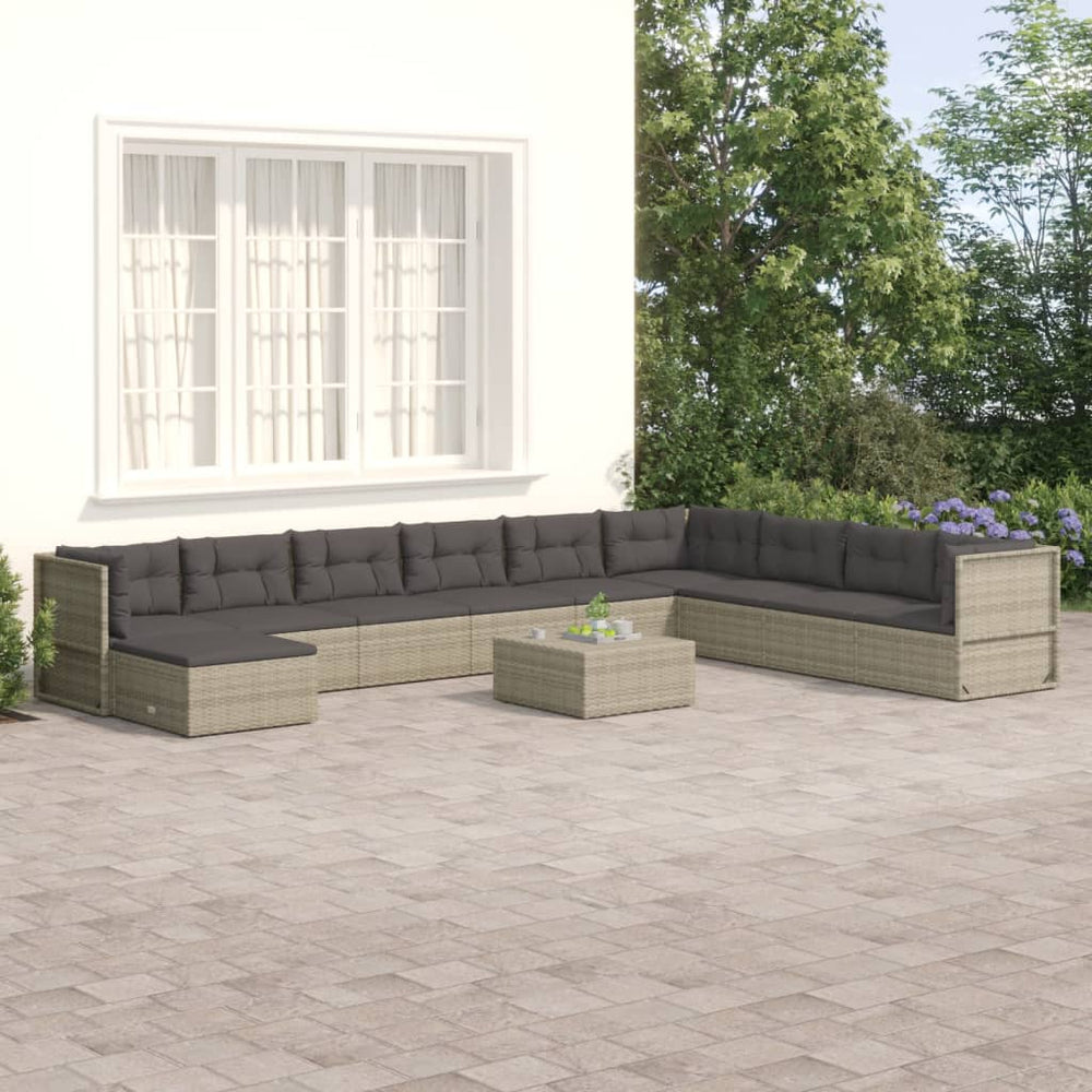 10-delige Loungeset met kussens poly rattan grijs MeubelReus