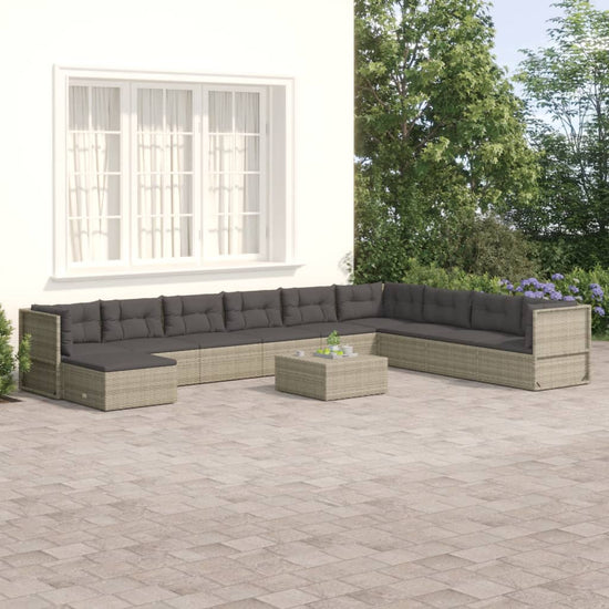 10-delige Loungeset met kussens poly rattan grijs MeubelReus