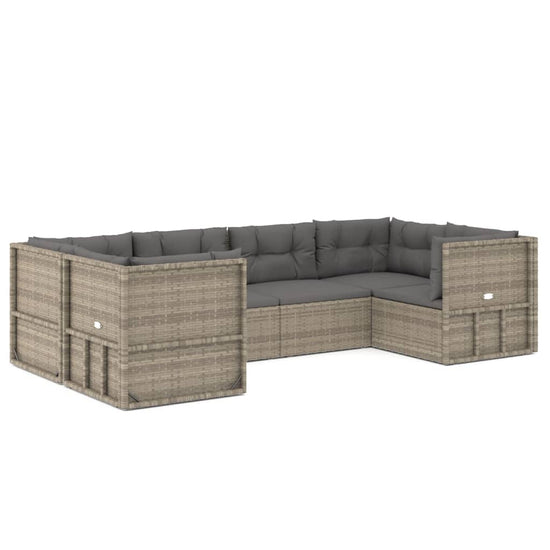 6-delige Loungeset met kussens poly rattan grijs MeubelReus