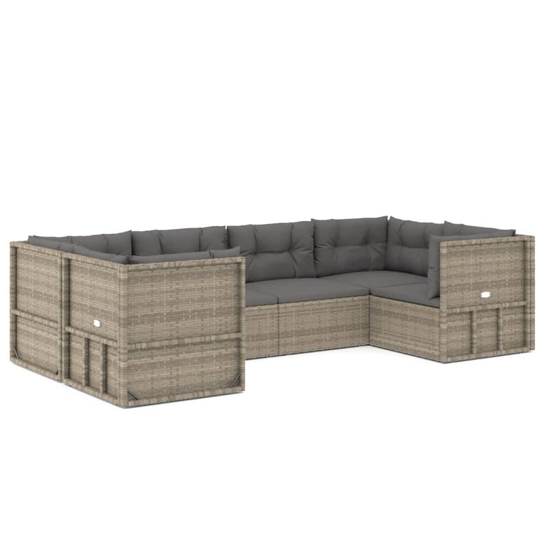 6-delige Loungeset met kussens poly rattan grijs MeubelReus