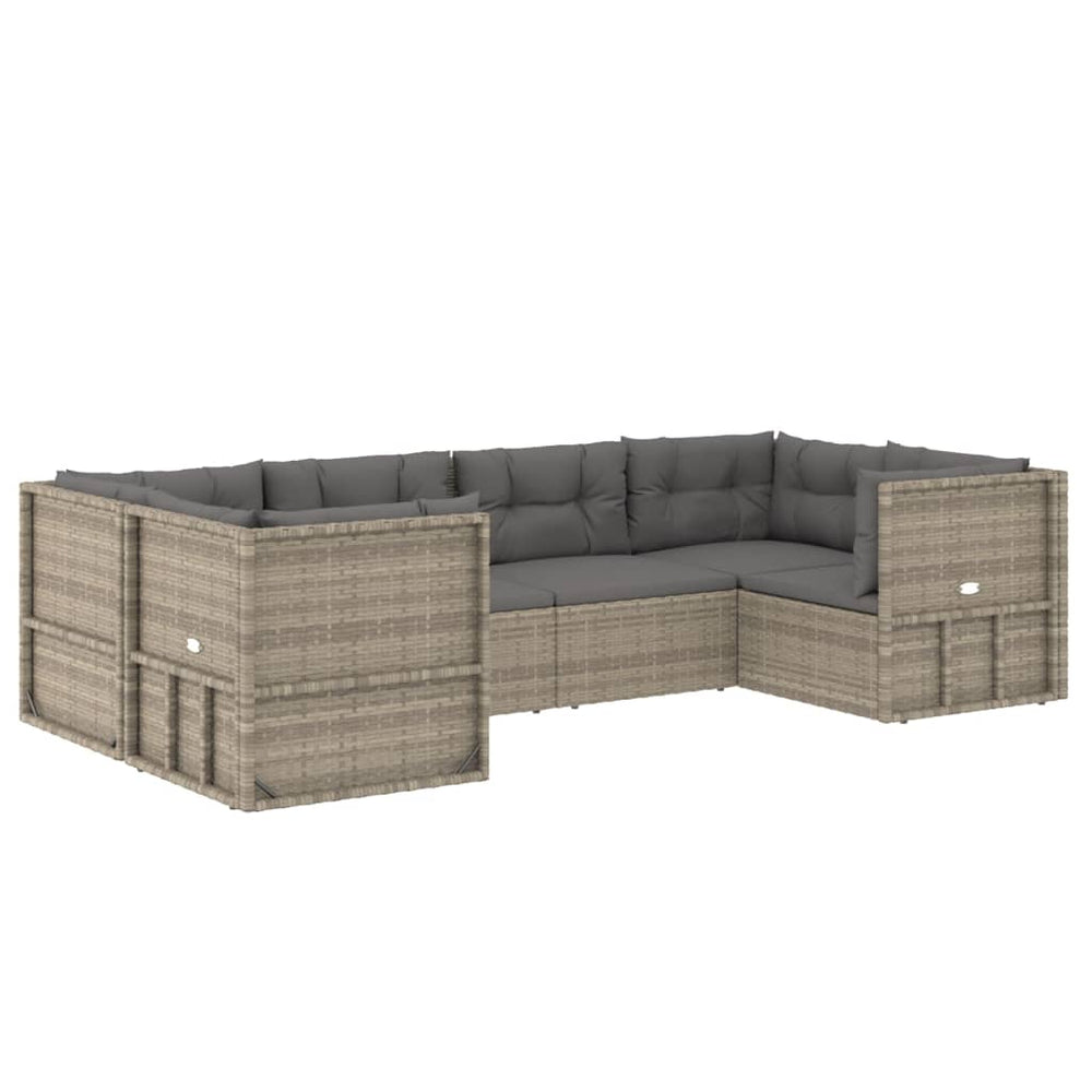 6-delige Loungeset met kussens poly rattan grijs MeubelReus