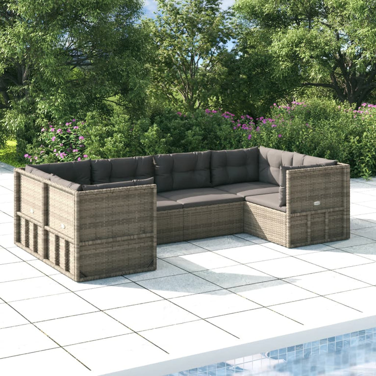 6-delige Loungeset met kussens poly rattan grijs MeubelReus