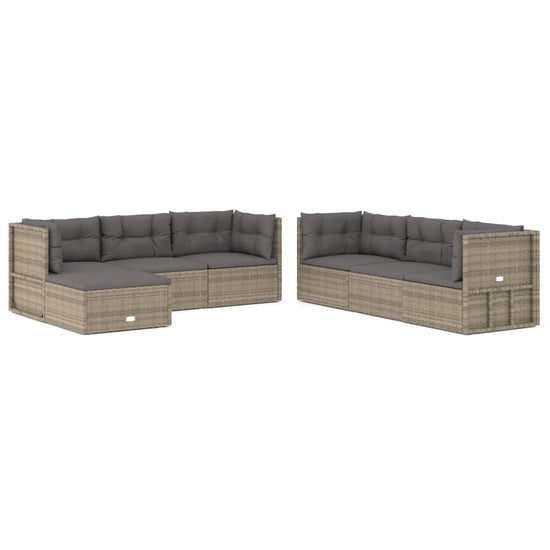 7-delige Loungeset met kussens poly rattan grijs MeubelReus