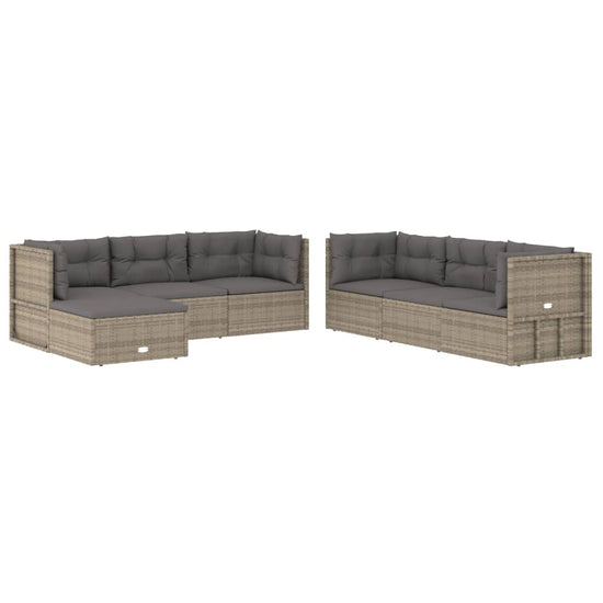 7-delige Loungeset met kussens poly rattan grijs MeubelReus