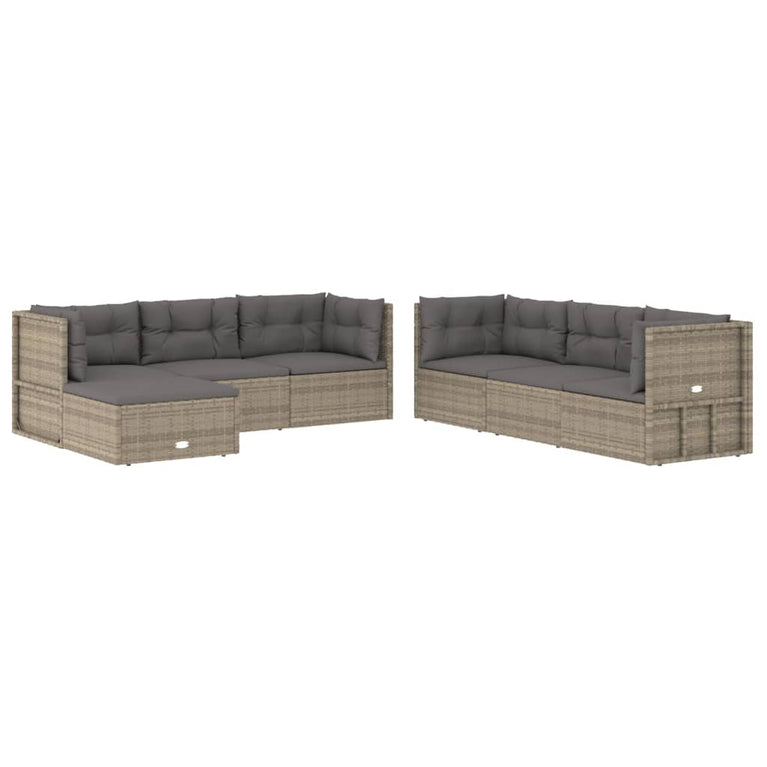 7-delige Loungeset met kussens poly rattan grijs MeubelReus