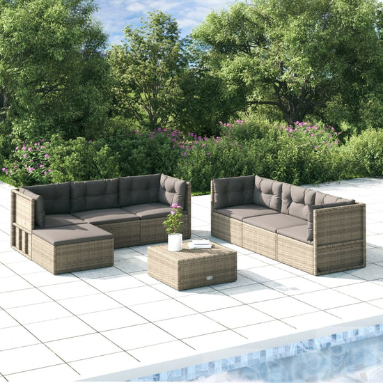 7-delige Loungeset met kussens poly rattan grijs MeubelReus