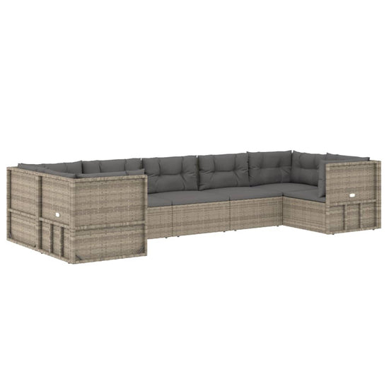 7-delige Loungeset met kussens poly rattan grijs MeubelReus