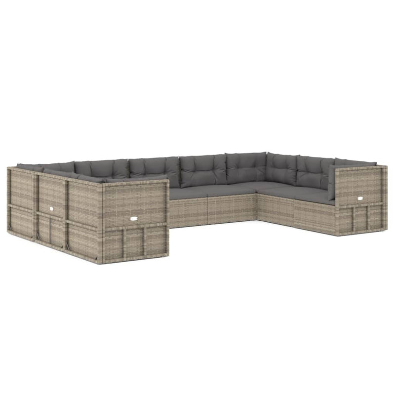 9-delige Loungeset met kussens poly rattan grijs MeubelReus