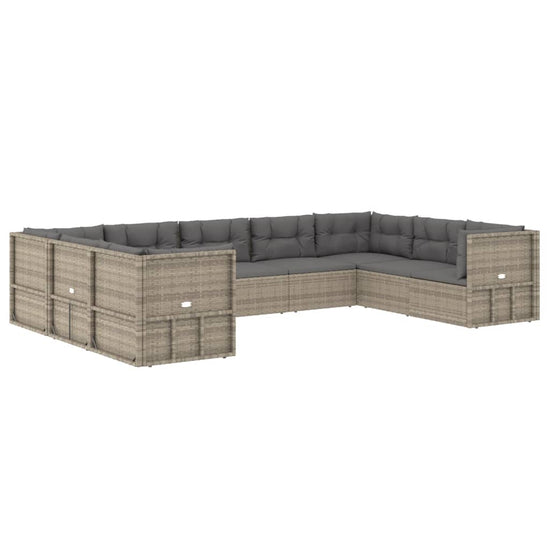 9-delige Loungeset met kussens poly rattan grijs MeubelReus