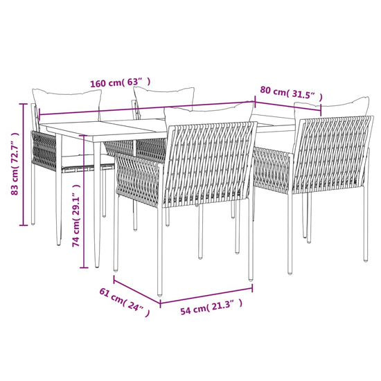 5-delige Tuinset met kussens poly rattan en staal MeubelReus