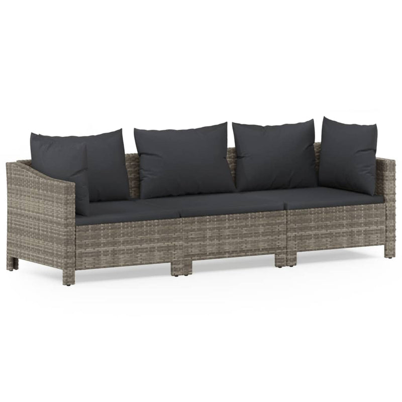 3-delige Loungeset met kussens poly rattan grijs MeubelReus