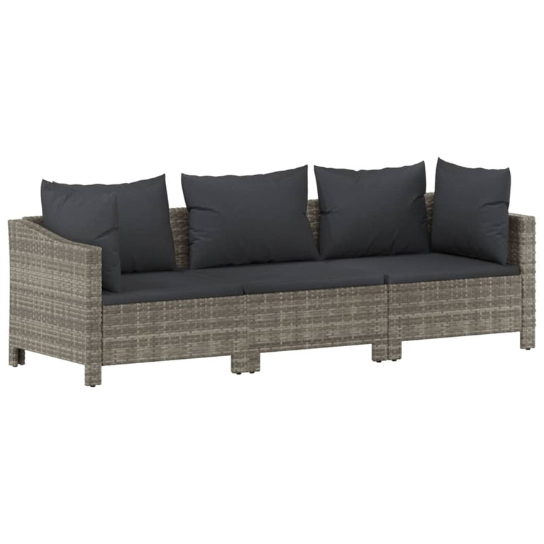 3-delige Loungeset met kussens poly rattan grijs MeubelReus