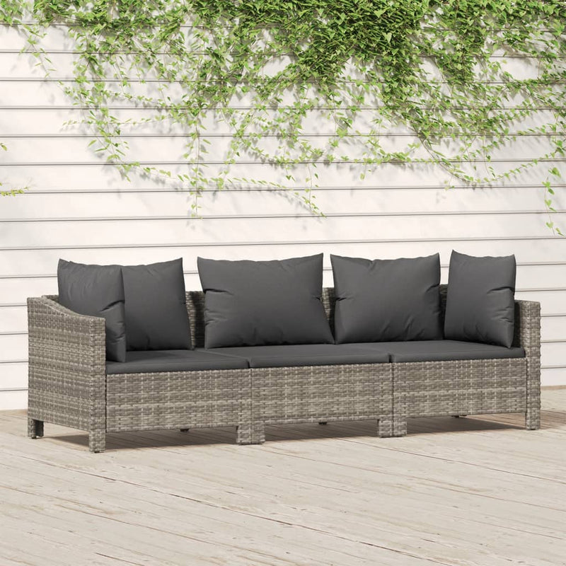 3-delige Loungeset met kussens poly rattan grijs MeubelReus