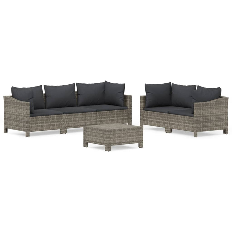 6-delige Loungeset met kussens poly rattan grijs MeubelReus