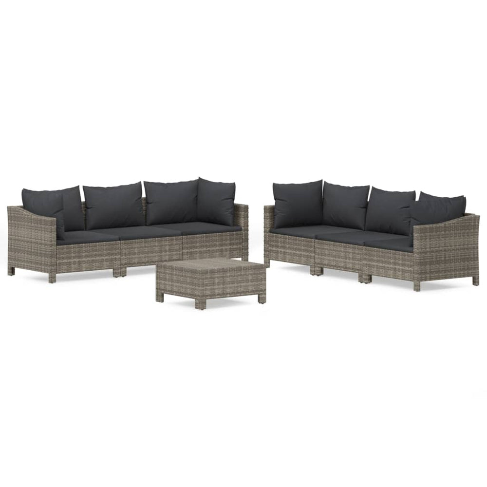 7-delige Loungeset met kussens poly rattan grijs MeubelReus