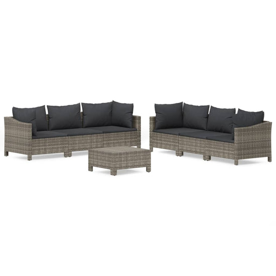 7-delige Loungeset met kussens poly rattan grijs MeubelReus