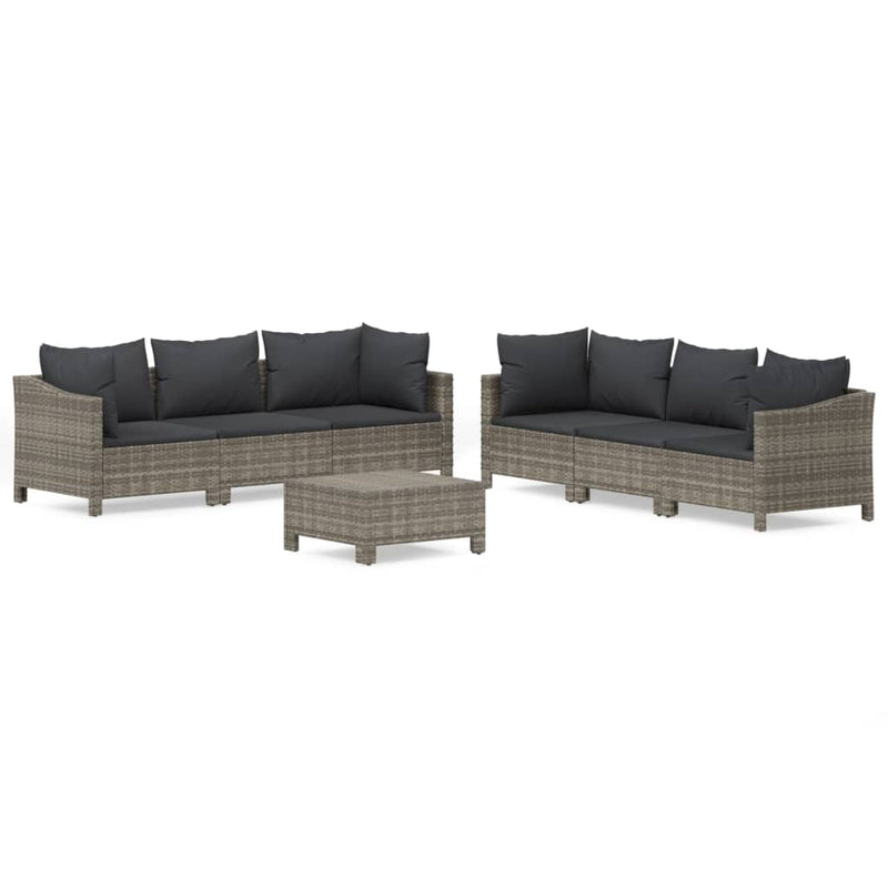 7-delige Loungeset met kussens poly rattan grijs MeubelReus
