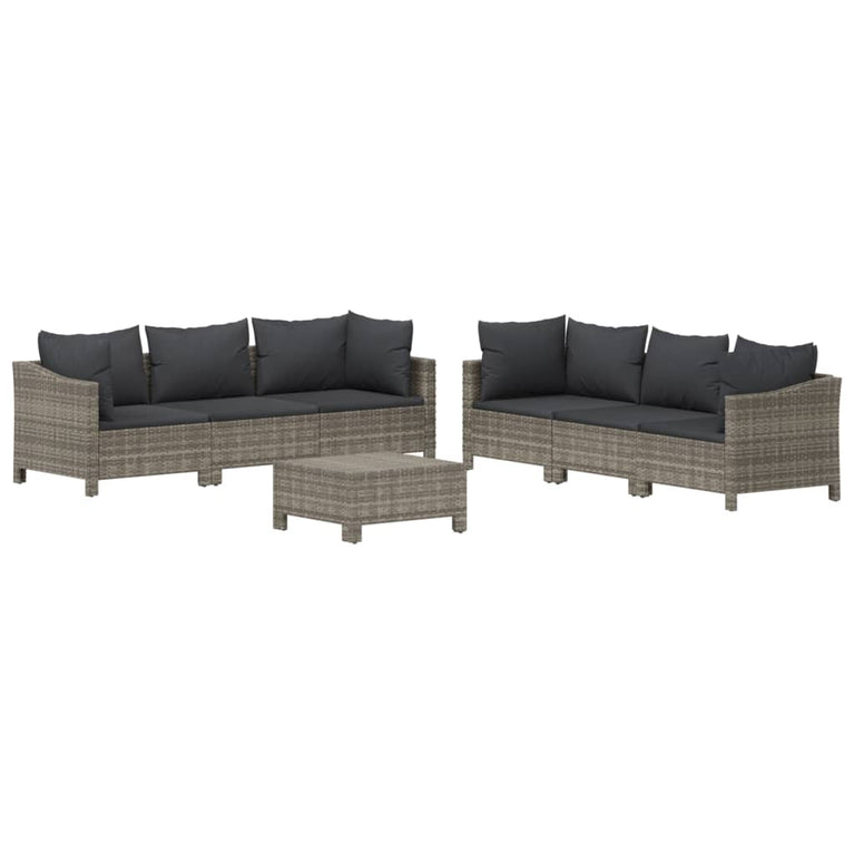 7-delige Loungeset met kussens poly rattan grijs MeubelReus