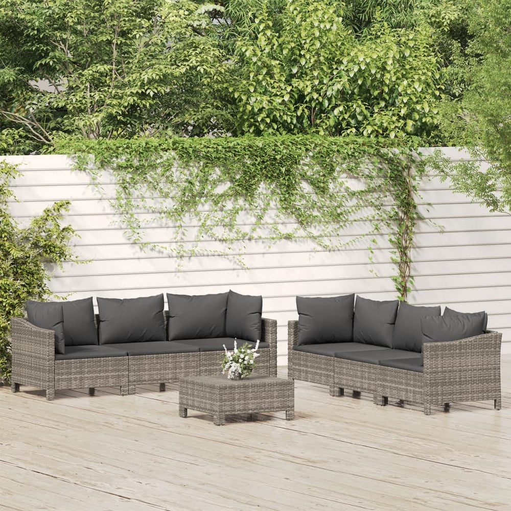 7-delige Loungeset met kussens poly rattan grijs MeubelReus
