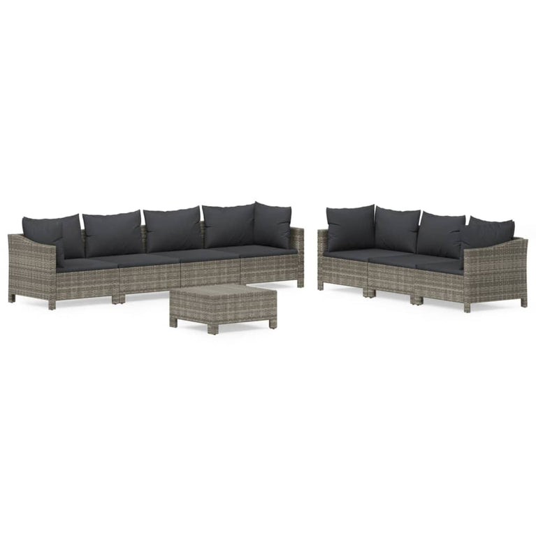 8-delige Loungeset met kussens poly rattan grijs MeubelReus