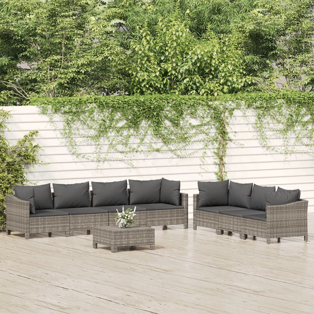 8-delige Loungeset met kussens poly rattan grijs MeubelReus