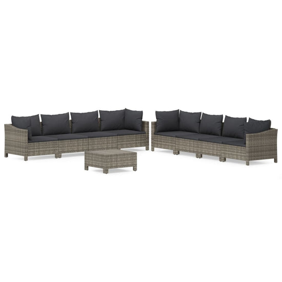 9-delige Loungeset met kussens poly rattan grijs MeubelReus