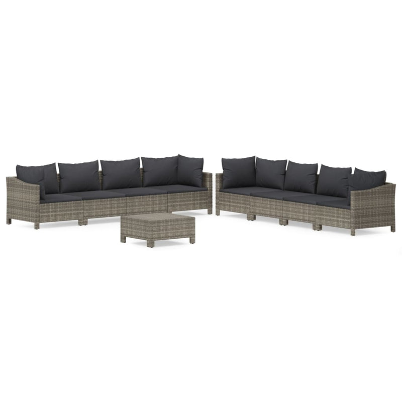 9-delige Loungeset met kussens poly rattan grijs MeubelReus