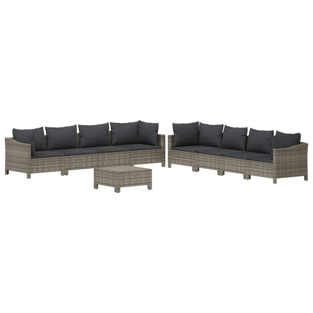 9-delige Loungeset met kussens poly rattan grijs MeubelReus