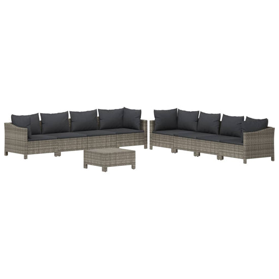 9-delige Loungeset met kussens poly rattan grijs MeubelReus