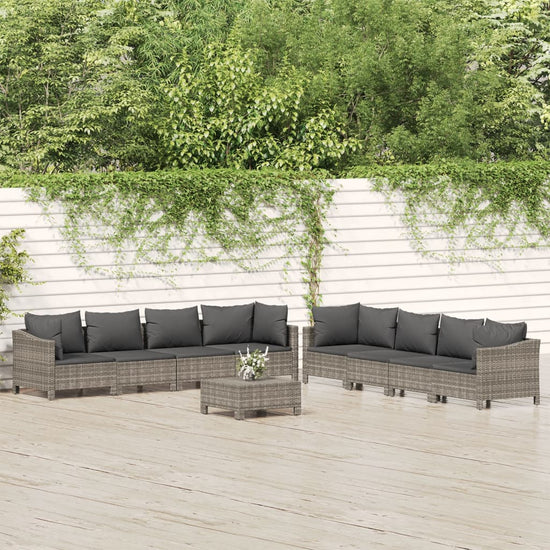 9-delige Loungeset met kussens poly rattan grijs MeubelReus