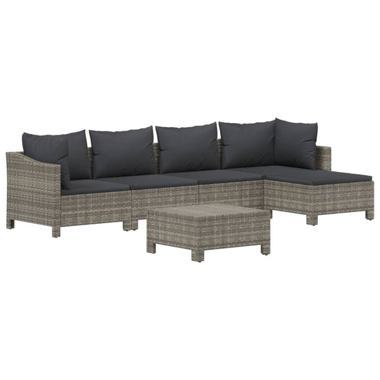 6-delige Loungeset met kussens poly rattan grijs MeubelReus