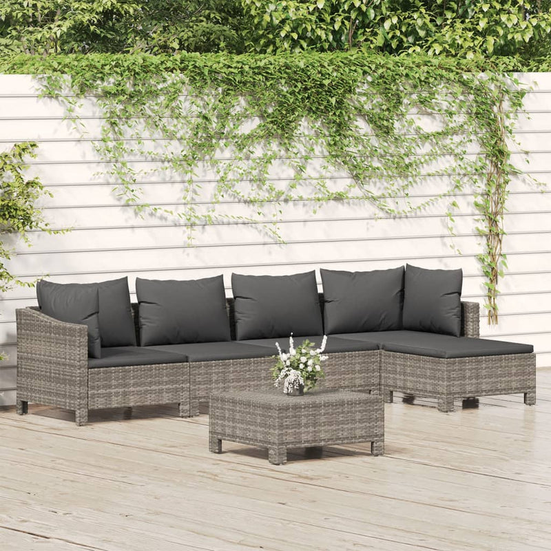 6-delige Loungeset met kussens poly rattan grijs MeubelReus