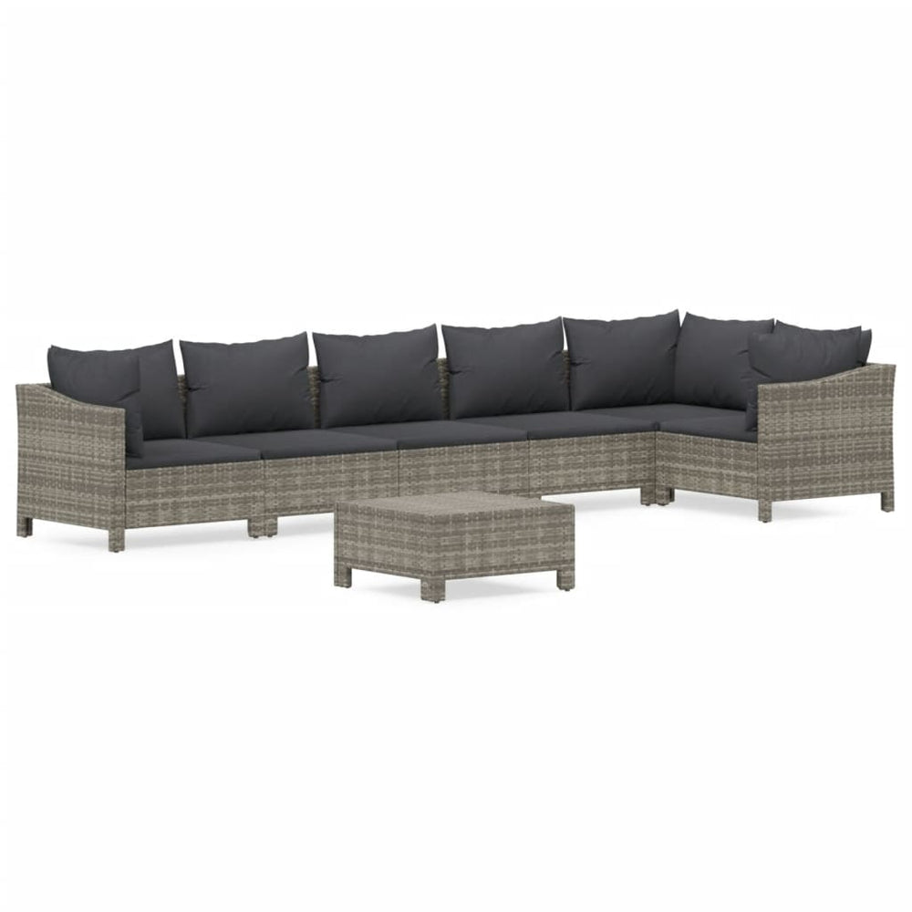 7-delige Loungeset met kussens poly rattan grijs MeubelReus