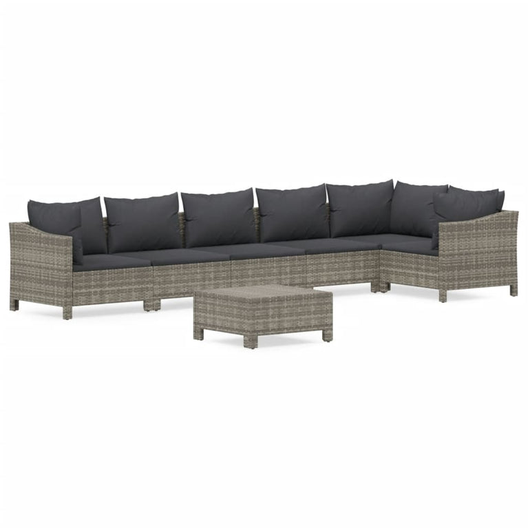 7-delige Loungeset met kussens poly rattan grijs MeubelReus