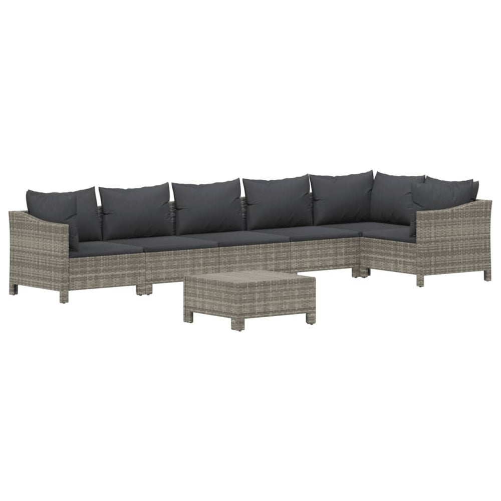 7-delige Loungeset met kussens poly rattan grijs MeubelReus