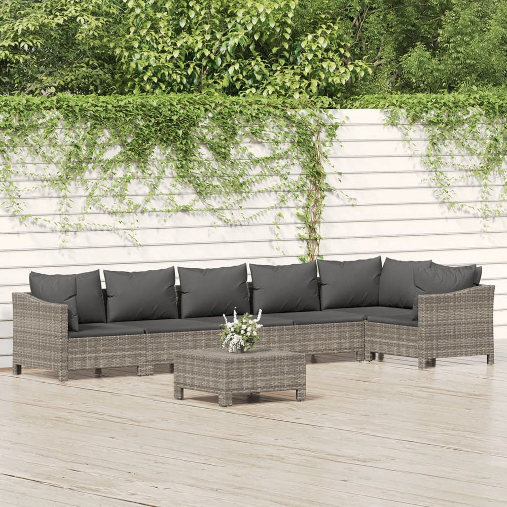 7-delige Loungeset met kussens poly rattan grijs MeubelReus