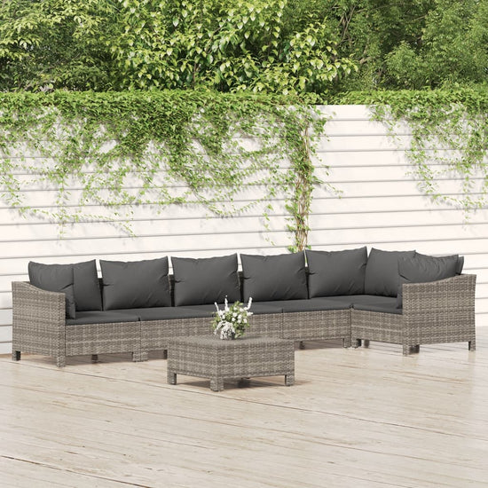 7-delige Loungeset met kussens poly rattan grijs MeubelReus