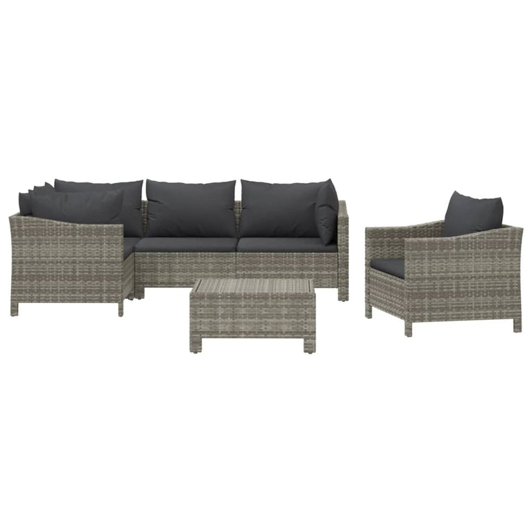 6-delige Loungeset met kussens poly rattan grijs MeubelReus